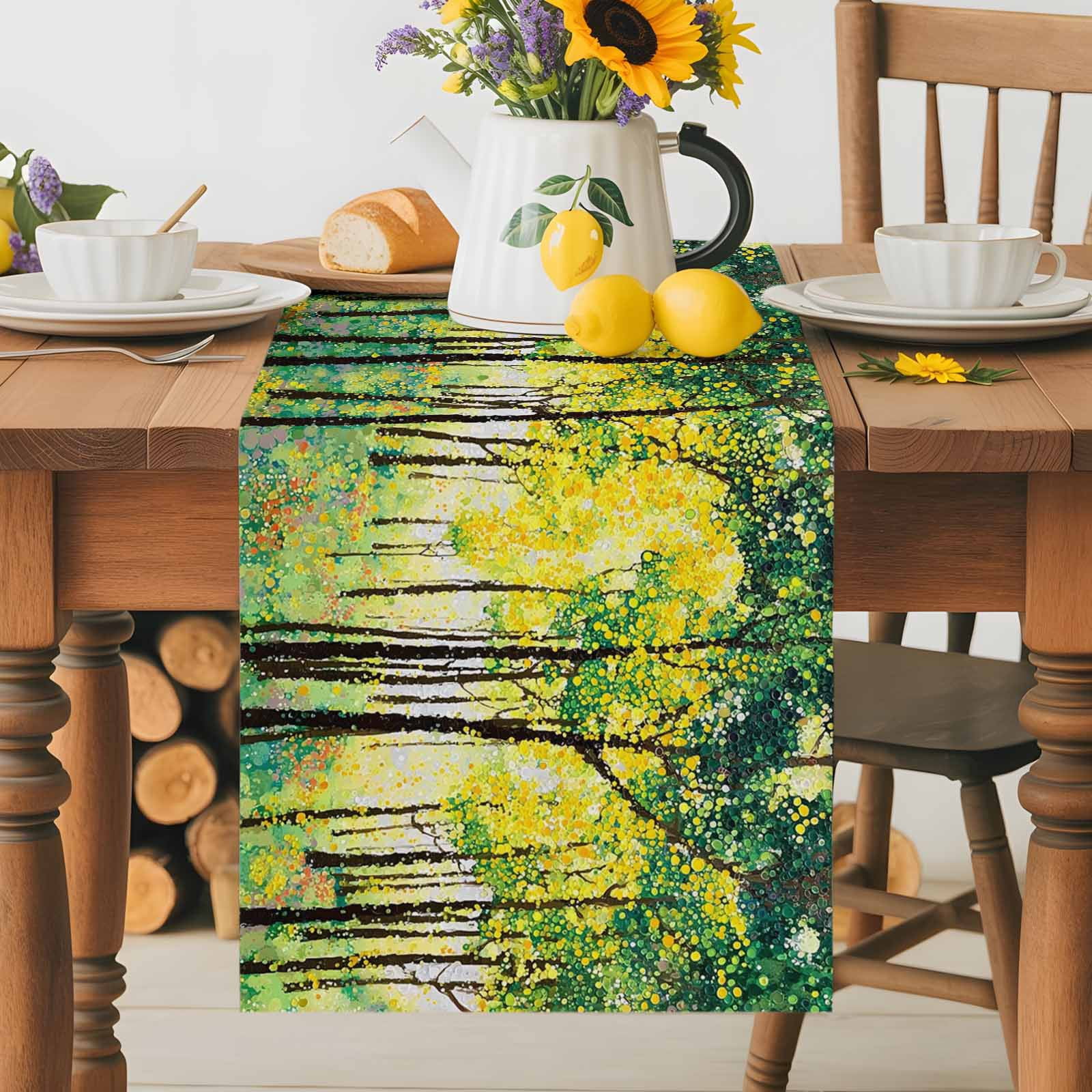Burlap Table Runner 120 Inches Long, Summer Forest Abstract Non-Slip ...