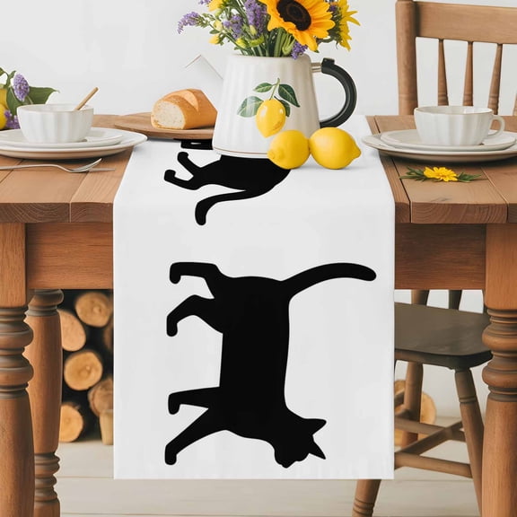 Burlap Table Runner 36 Inches Long, Abstract Black Cat Silhouette Non-Slip Kitchen Table Runners for Dining Room Everyday Use Party Table Decorations Modern Farmhouse Animal Style