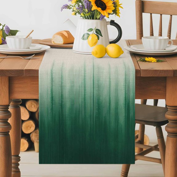 Burlap Table Runner 36 Inches Long, Abstract Green Gradient Tree Forest Non-Slip Kitchen Table Runners for Dining Room Everyday Use Party Table Decorations Vintage Linen