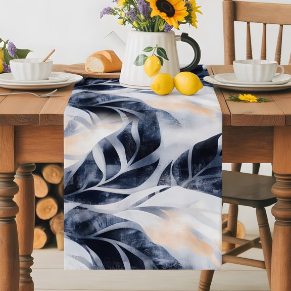 Burlap Table Runner 36 Inches Long, Abstract Stripe Art Leaves Silhouette Non-Slip Kitchen Table Runners for Dining Room Everyday Use Party Table Decorations Tropical Foliage Texture