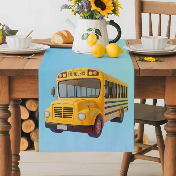 Burlap Table Runner 36 Inches Long,Back-to-school Season Non-Slip Kitchen Table Runners for Dining Room Everyday Use Party Table Decorations Yellow School Bus