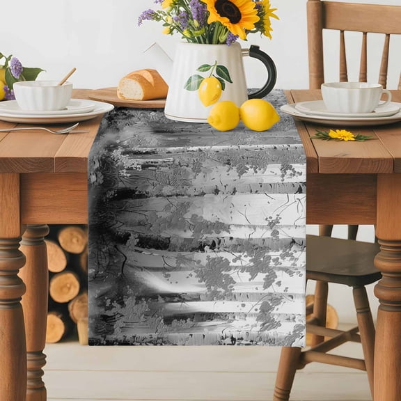 Burlap Table Runner 36 Inches Long,Birch Tree Black White Forest Non-Slip Kitchen Table Runners for Dining Room Everyday Use Party Table Decorations Vintage Oil Painting Art