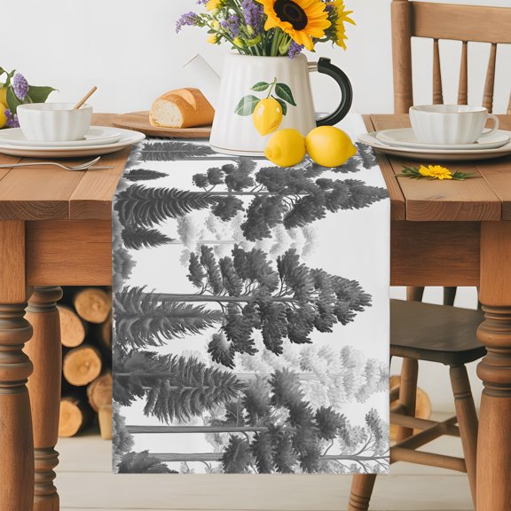 Burlap Table Runner 36 Inches Long, Black Gray Pine Tree Forest Maple Non-Slip Kitchen Table Runners for Dining Room Everyday Use Party Table Decorations Botanical