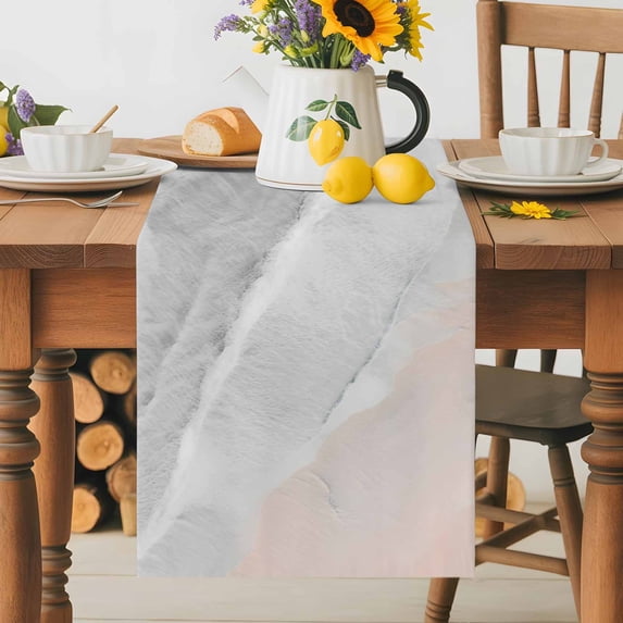 Burlap Table Runner 36 Inches Long, Boho Beach Waves Gray Gradient Non-Slip Kitchen Table Runners for Dining Room Everyday Use Party Table Decorations Summer Seaside Spray