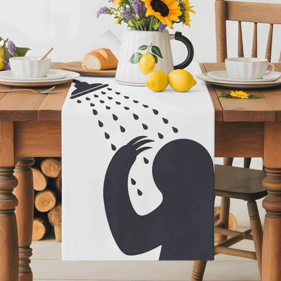Burlap Table Runner 36 Inches Long, Cartoon Lazy Non-Slip Kitchen Table Runners for Dining Room Everyday Use Party Table Decorations Funny Grey White Animal Shadow