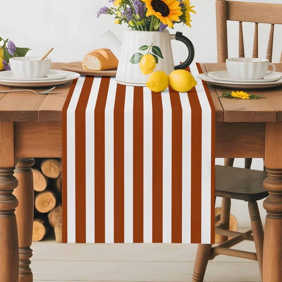 Burlap Table Runner 36 Inches Long, Classic Burnt Orange Stripe Non-Slip Kitchen Table Runners for Dining Room Everyday Use Party Table Decorations Abstract Modern Art