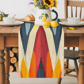 Burlap Table Runner 36 Inches Long, Colorful Zigzag Chevron Gradient Stripe Non-Slip Kitchen Table Runners for Dining Room Everyday Use Party Table Decorations Abstract Geometric