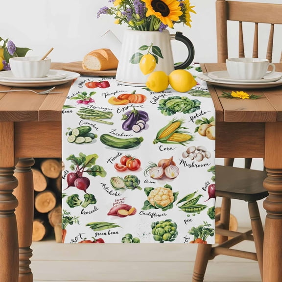 Burlap Table Runner 36 Inches Long,Country Vegetables Non-Slip Kitchen Table Runners for Dining Room Everyday Use Party Table Decorations Rustic Farmhouse Plant Theme