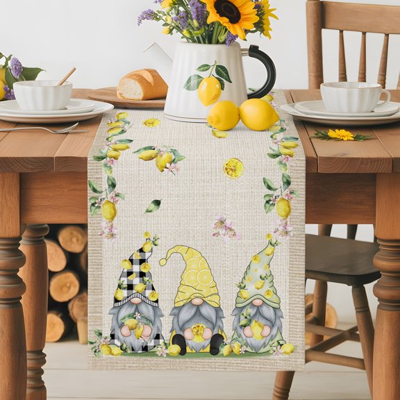 Burlap Table Runner 36 Inches Long, Farm Pastoral Dwarf Lemon Non-Slip Kitchen Table Runners for Dining Room Everyday Use Party Table Decorations Watercolor Fruit Plant on Burlap
