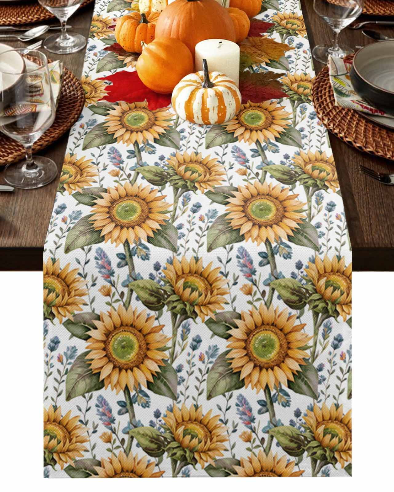 Burlap Table Runner 36 Inches Long,Farm Sunflower Leaves Seamless Non ...