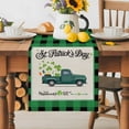 thumbnail image 1 of Burlap Table Runner 36 Inches Long,Farm Truck St. Patrick's Day Green Clovers Non-Slip Kitchen Table Runners for Dining Room Everyday Use Party Table Decorations Gold Coin Black Grid, 1 of 9