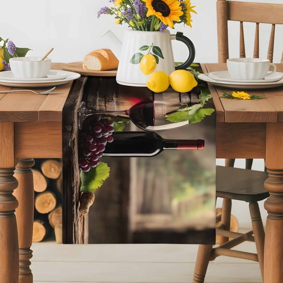 Burlap Table Runner 36 Inches Long,Farm Wine Grapes Casks Non-Slip Kitchen Table Runners for Dining Room Everyday Use Party Table Decorations Vintage Country Art