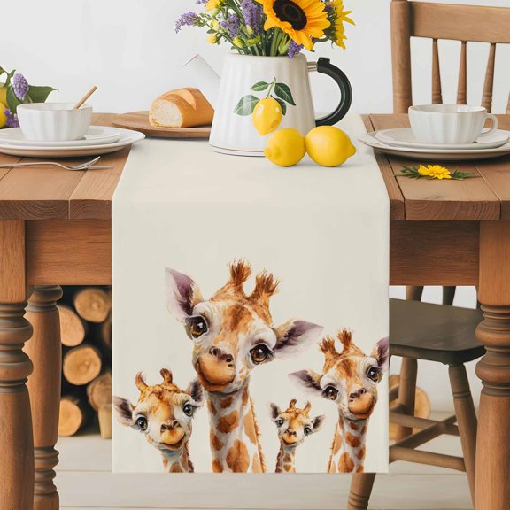 Burlap Table Runner 36 Inches Long, Farmhouse Giraffe Love Heart Non-Slip Kitchen Table Runners for Dining Room Everyday Use Party Table Decorations Rustic Farm Animal