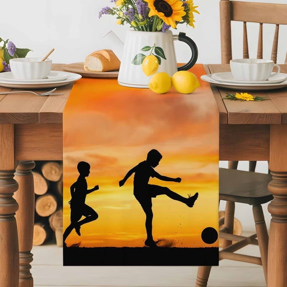 Burlap Table Runner 36 Inches Long, Football Sports Competition Non-Slip Kitchen Table Runners for Dining Room Everyday Use Party Table Decorations Sunset Background
