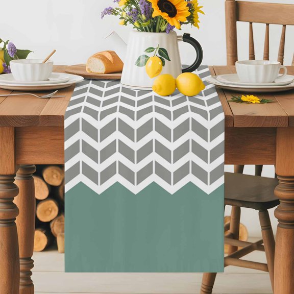 Burlap Table Runner 36 Inches Long, Geometric Zig Zag Striped Non-Slip Kitchen Table Runners for Dining Room Everyday Use Party Table Decorations Herringbone Chevron Stripes