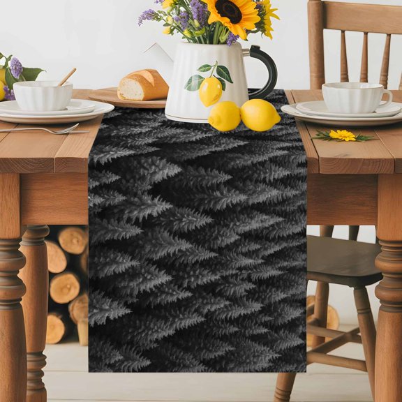 Burlap Table Runner 36 Inches Long, Gray Gradient Pine Tree Forest Non-Slip Kitchen Table Runners for Dining Room Everyday Use Party Table Decorations Summer Trees