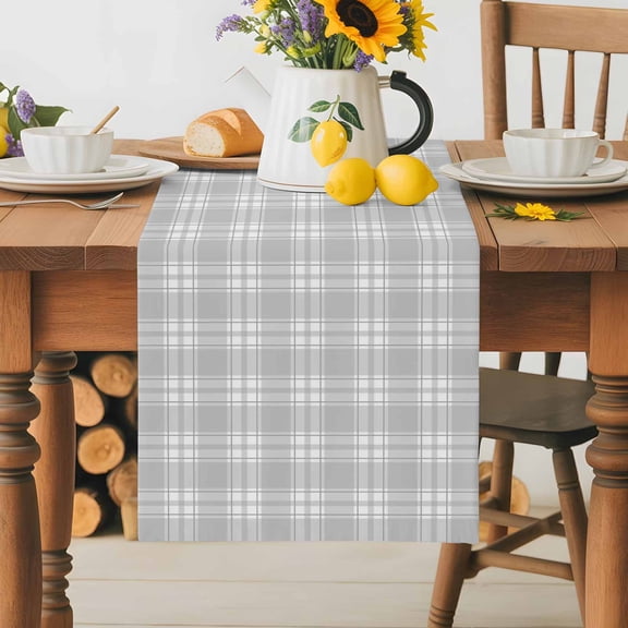 Burlap Table Runner 36 Inches Long, Gray Tartan Classic Plaid Non-Slip Kitchen Table Runners for Dining Room Everyday Use Party Table Decorations Country Style