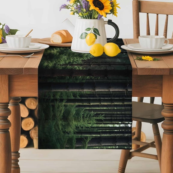 Burlap Table Runner 36 Inches Long,Green Forest Woods Woodland Non-Slip Kitchen Table Runners for Dining Room Everyday Use Party Table Decorations Nature Scenery Landscape