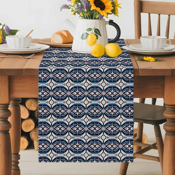 Burlap Table Runner 36 Inches Long, Ikat Ethnic Seamless Pattern Non-Slip Kitchen Table Runners for Dining Room Everyday Use Party Table Decorations Abstract Geometric Splice Art
