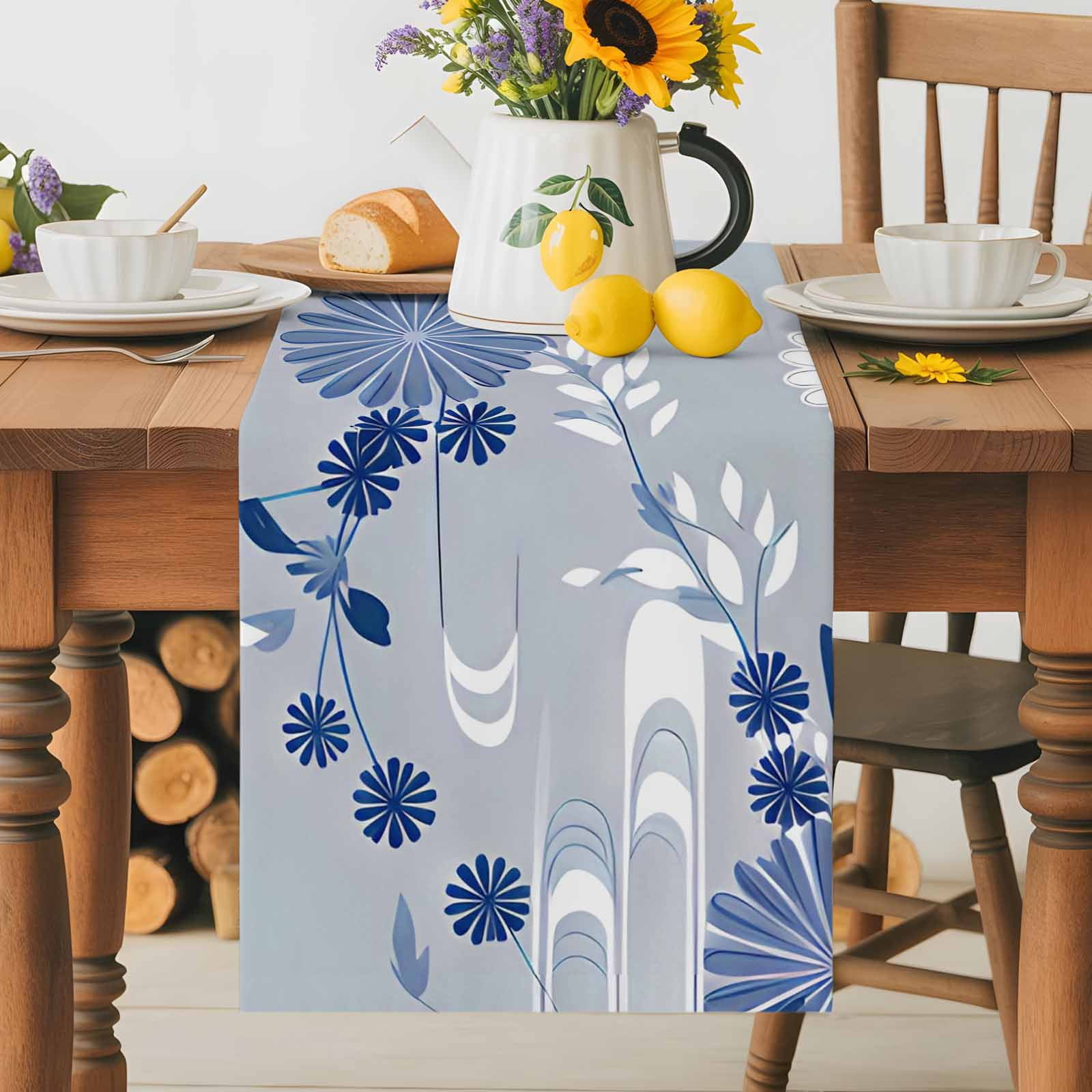 Burlap Table Runner 36 Inches Long, Japanese Chrysanthemum Texture Non ...
