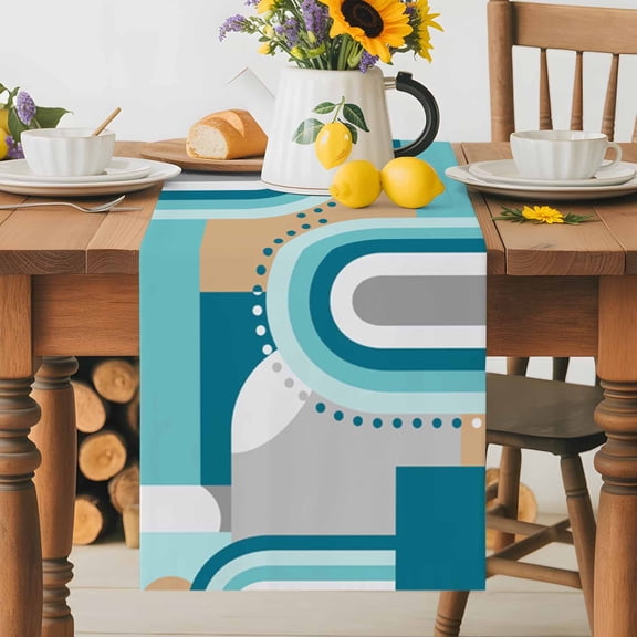 Burlap Table Runner 36 Inches Long, Mid Century Abstract Art Non-Slip Kitchen Table Runners for Dining Room Everyday Use Party Table Decorations Stripe Color Block