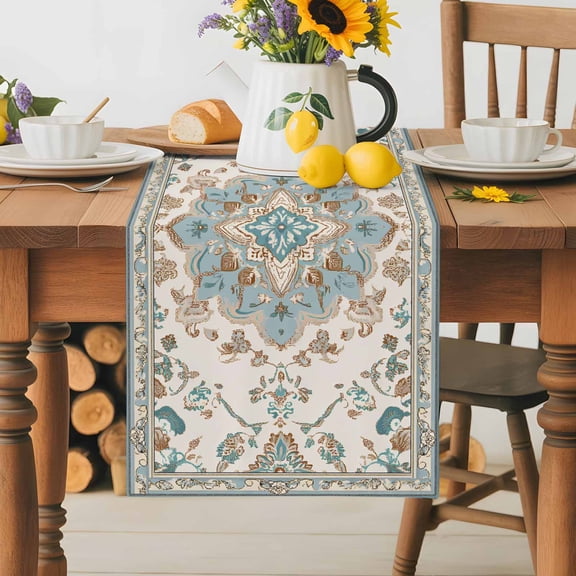 Burlap Table Runner 36 Inches Long, Mid Century Abstract Boho Flower Non-Slip Kitchen Table Runners for Dining Room Everyday Use Party Table Decorations Retro Terracotta Pattern