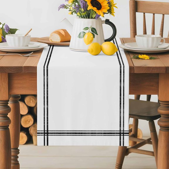 Burlap Table Runner 36 Inches Long,Minimalist Modern Art Non-Slip Kitchen Table Runners for Dining Room Everyday Use Party Table Decorations Solid Pure White Color