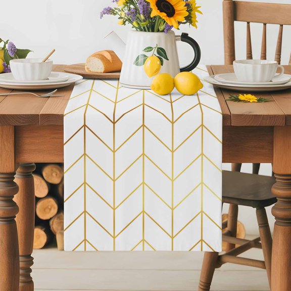 Burlap Table Runner 36 Inches Long, Minimalist Yellow Herringbone Arrow Non-Slip Kitchen Table Runners for Dining Room Everyday Use Party Table Decorations Abstract Geometric Line