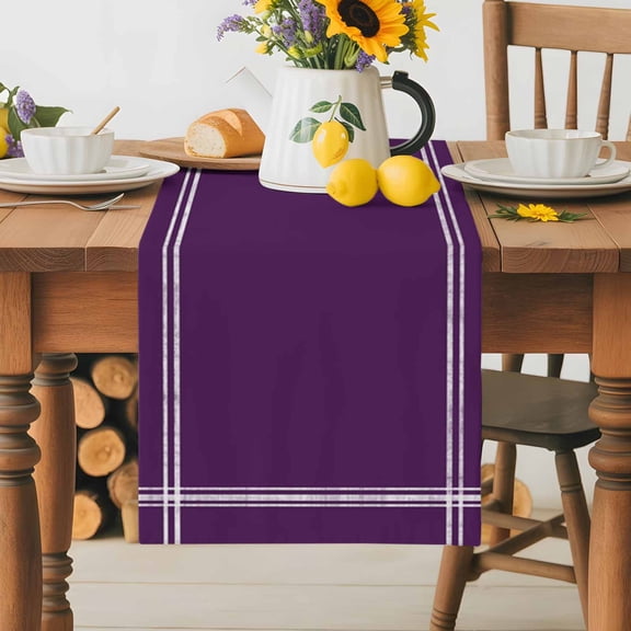 Burlap Table Runner 36 Inches Long,Modern Dark Purple Non-Slip Kitchen Table Runners for Dining Room Everyday Use Party Table Decorations Minimalist Style