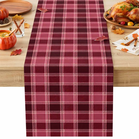 Burlap Table Runner 36 Inches Long, Modern Dark Red Lattice Tartan Non-Slip Kitchen Table Runners for Dining Room Everyday Use Party Table Decorations Christmas Buffalo Plaid