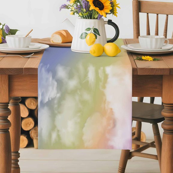 Burlap Table Runner 36 Inches Long, Nature Colored Clouds Non-Slip Kitchen Table Runners for Dining Room Everyday Use Party Table Decorations Colorful Gradient