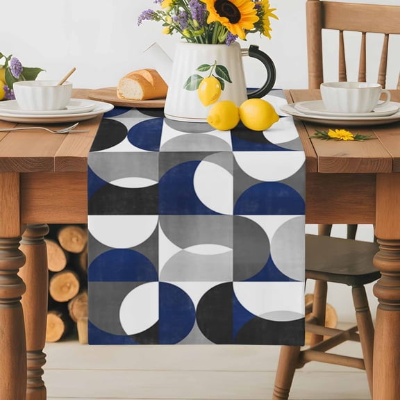 Burlap Table Runner 36 Inches Long,Nordic Mid Century Modern Non-Slip Kitchen Table Runners for Dining Room Everyday Use Party Table Decorations Blue Grey Semicircle