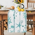thumbnail image 1 of Burlap Table Runner 36 Inches Long, Ocean Starfish Shell Fish Non-Slip Kitchen Table Runners for Dining Room Everyday Use Party Table Decorations Watercolor Mint Green Stripes, 1 of 9