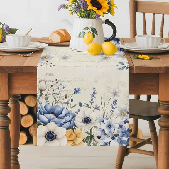 Burlap Table Runner 36 Inches Long,Ombre Wildflower Farm Eucalyptus Non-Slip Kitchen Table Runners for Dining Room Everyday Use Party Table Decorations Retro Floral Berry Branch