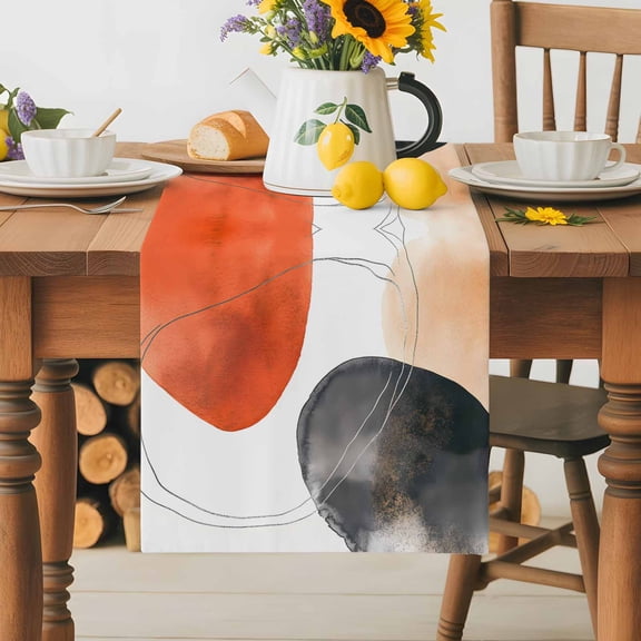 Burlap Table Runner 36 Inches Long,Orange Color Block Abstract Geometric Non-Slip Kitchen Table Runners for Dining Room Everyday Use Party Table Decorations Boho Nordic Style