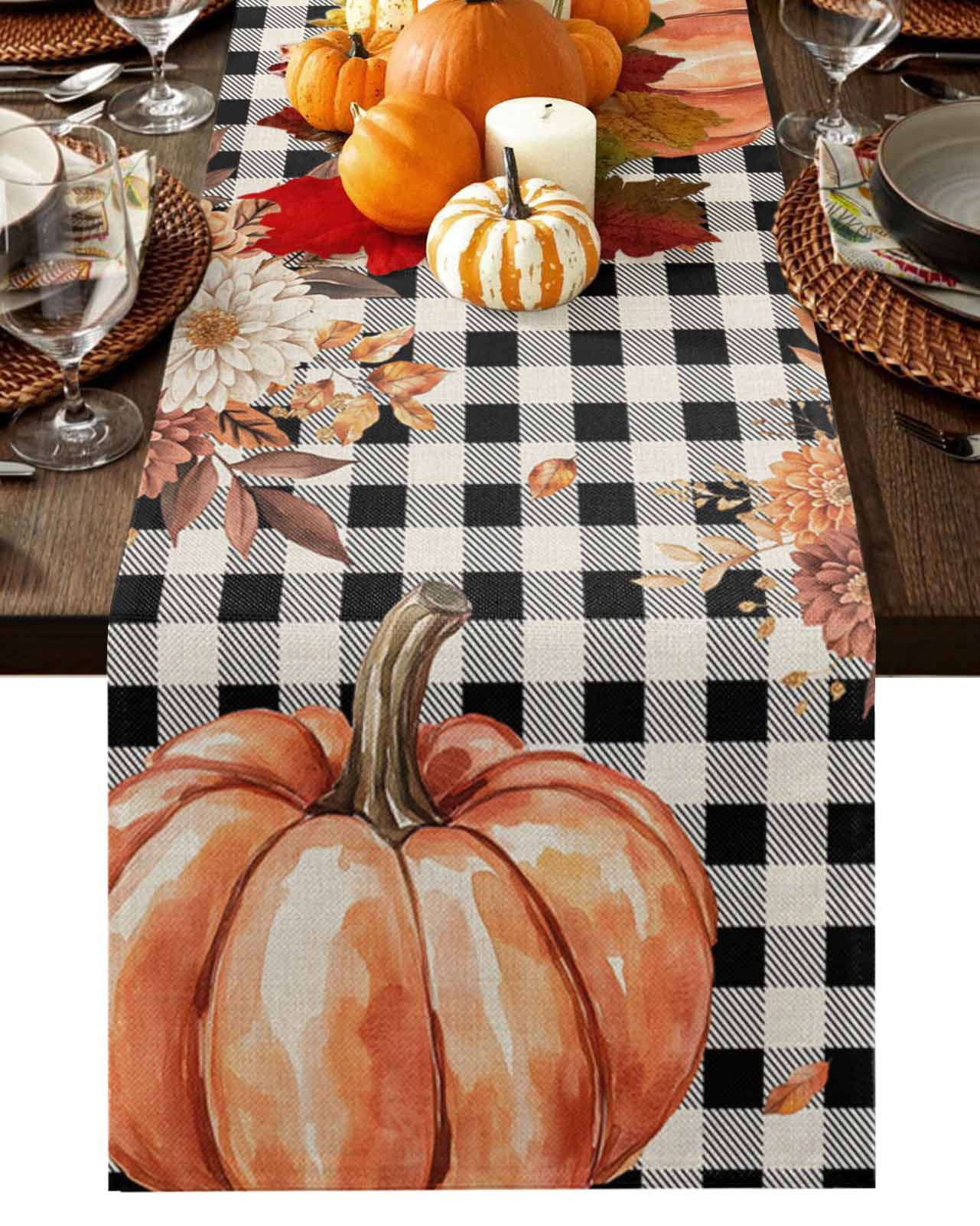 Burlap Table Runner 36 Inches Long,Orange Pumpkin Fall Thanksgiving Non ...