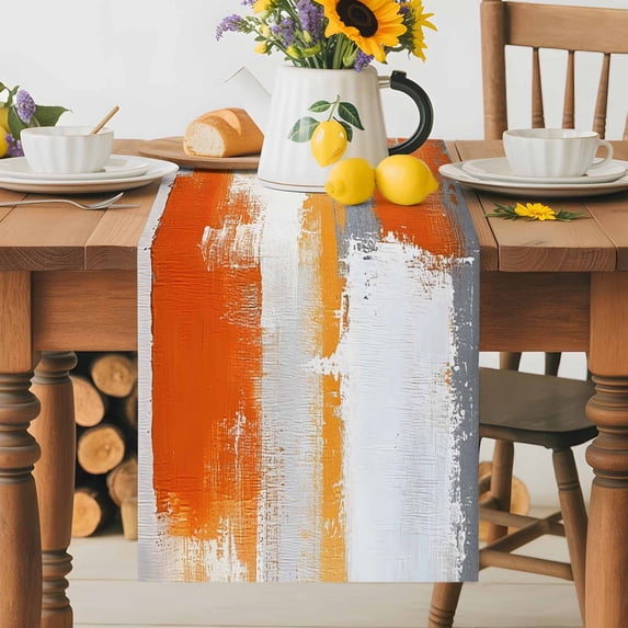 Burlap Table Runner 36 Inches Long, Orange Watercolor Oil Painting Art Non-Slip Kitchen Table Runners for Dining Room Everyday Use Party Table Decorations Gray Gradient Graffiti Style