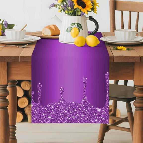 Burlap Table Runner 36 Inches Long,Purple Silver Shiny Diamond Non-Slip Kitchen Table Runners for Dining Room Everyday Use Party Table Decorations Luxury Modern Abstract Art