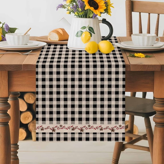 Burlap Table Runner 36 Inches Long,Retro Black White Checkered Non-Slip Kitchen Table Runners for Dining Room Everyday Use Party Table Decorations Country Stars Stripes