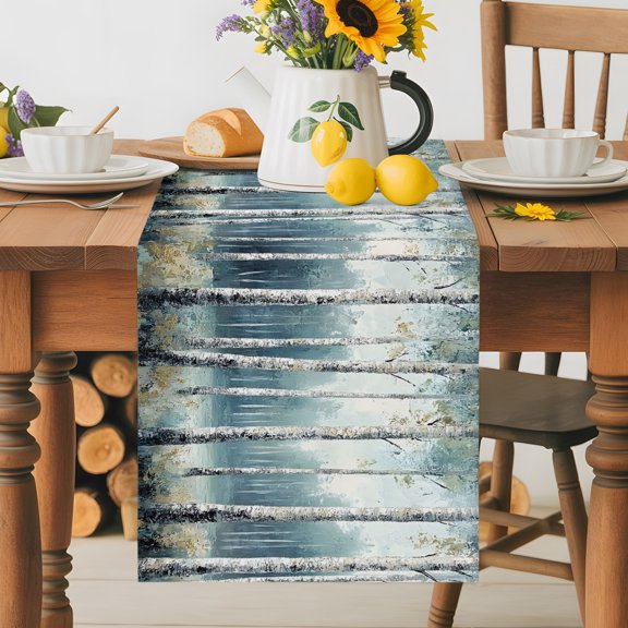 Burlap Table Runner 36 Inches Long, Retro Forest Tree Plant Non-Slip Kitchen Table Runners for Dining Room Everyday Use Party Table Decorations Watercolor Botanical Oil Painting Art