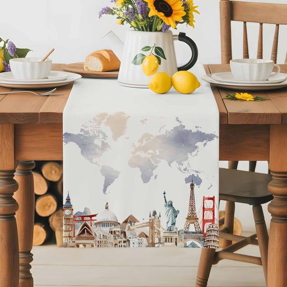 Burlap Table Runner 36 Inches Long,Retro Maps of The World Tourism Non-Slip Kitchen Table Runners for Dining Room Everyday Use Party Table Decorations Abstract Graffiti Texture