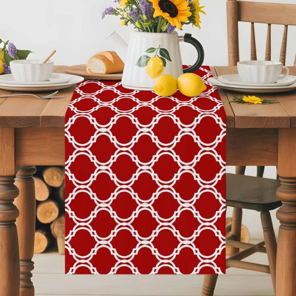 Burlap Table Runner 36 Inches Long, Retro Moroccan Red Geometric Non-Slip Kitchen Table Runners for Dining Room Everyday Use Party Table Decorations Abstract Watercolor Stripe