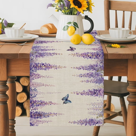 Burlap Table Runner 36 Inches Long, Retro Spring Purple Vineflowers Non ...