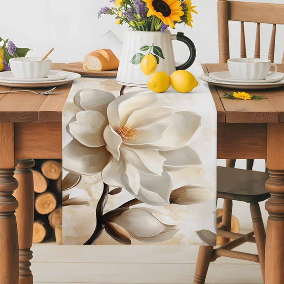 Burlap Table Runner 36 Inches Long, Retro Tulips Flower Art Non-Slip Kitchen Table Runners for Dining Room Everyday Use Party Table Decorations Abstract Flower