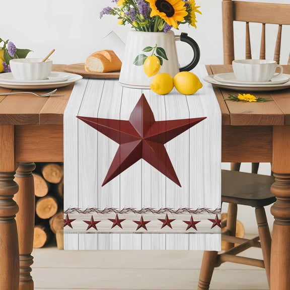 Burlap Table Runner 36 Inches Long,Rustic American Farm Stars Farmhouse Barn Non-Slip Kitchen Table Runners for Dining Room Everyday Use Party Table Decorations Retro Wood Plank