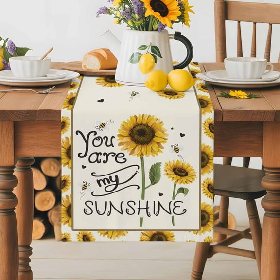 Burlap Table Runner 36 Inches Long,SUNSHINE Sunflower Quotes Non-Slip Kitchen Table Runners for Dining Room Everyday Use Party Table Decorations Retro Yellow Floral