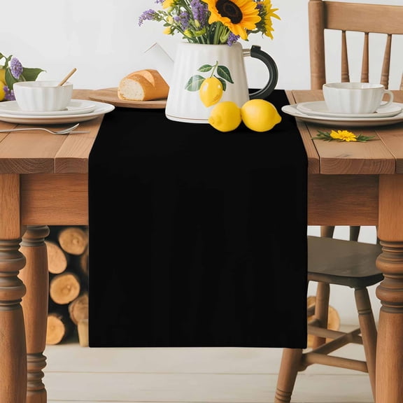 Burlap Table Runner 36 Inches Long,Solid Art Minimalist Pure Black Non-Slip Kitchen Table Runners for Dining Room Everyday Use Party Table Decorations Plain Single Dark Color