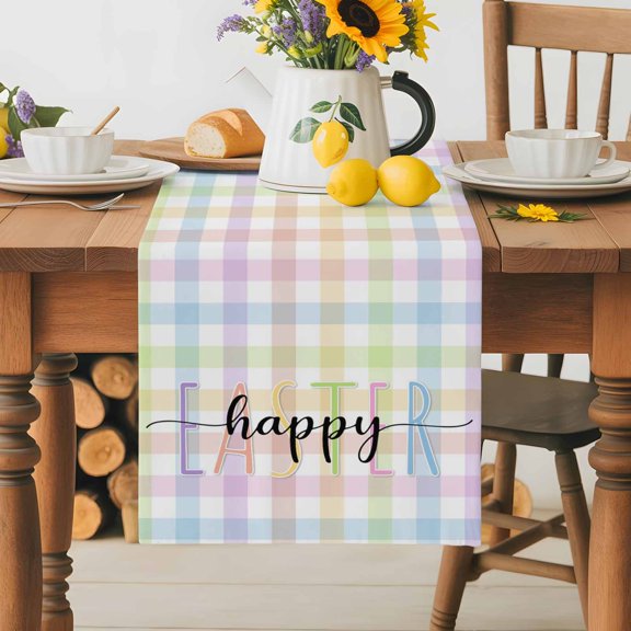 Burlap Table Runner 36 Inches Long,Spring Colorful Checkered Non-Slip Kitchen Table Runners for Dining Room Everyday Use Party Table Decorations Easter Buffalo Plaid Minimalist Style