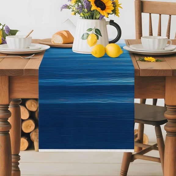 Burlap Table Runner 36 Inches Long, Summer Blue Sea Ocean Non-Slip Kitchen Table Runners for Dining Room Everyday Use Party Table Decorations Tranquility Minimalist Style