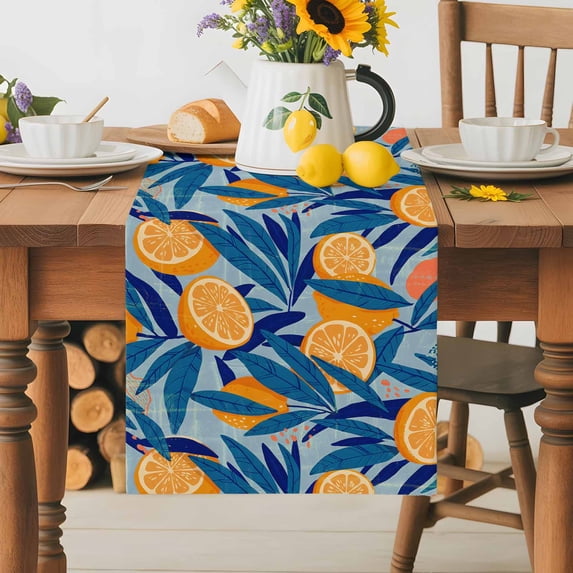 Burlap Table Runner 36 Inches Long, Summer Farm Lemon Non-Slip Kitchen ...